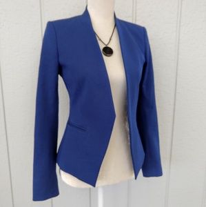Theory Cotton Open Front Cropped Blue Lanai Blazer